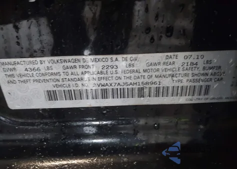 2010 Volkswagen Jetta Limited Edition z USA, uszkodzony, nr VIN 3VWAX7AJ5AM158961